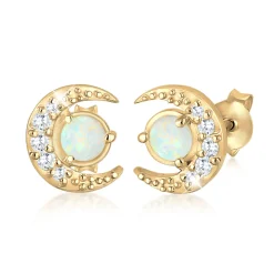 Elli "Ohrstecker Halbmond | Opal ( Weiß )< Symbol-schmuck|Ohrringe