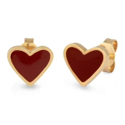 Elli "Ohrstecker Herz | Emaille (Rot)< Vergoldet|Symbol-schmuck