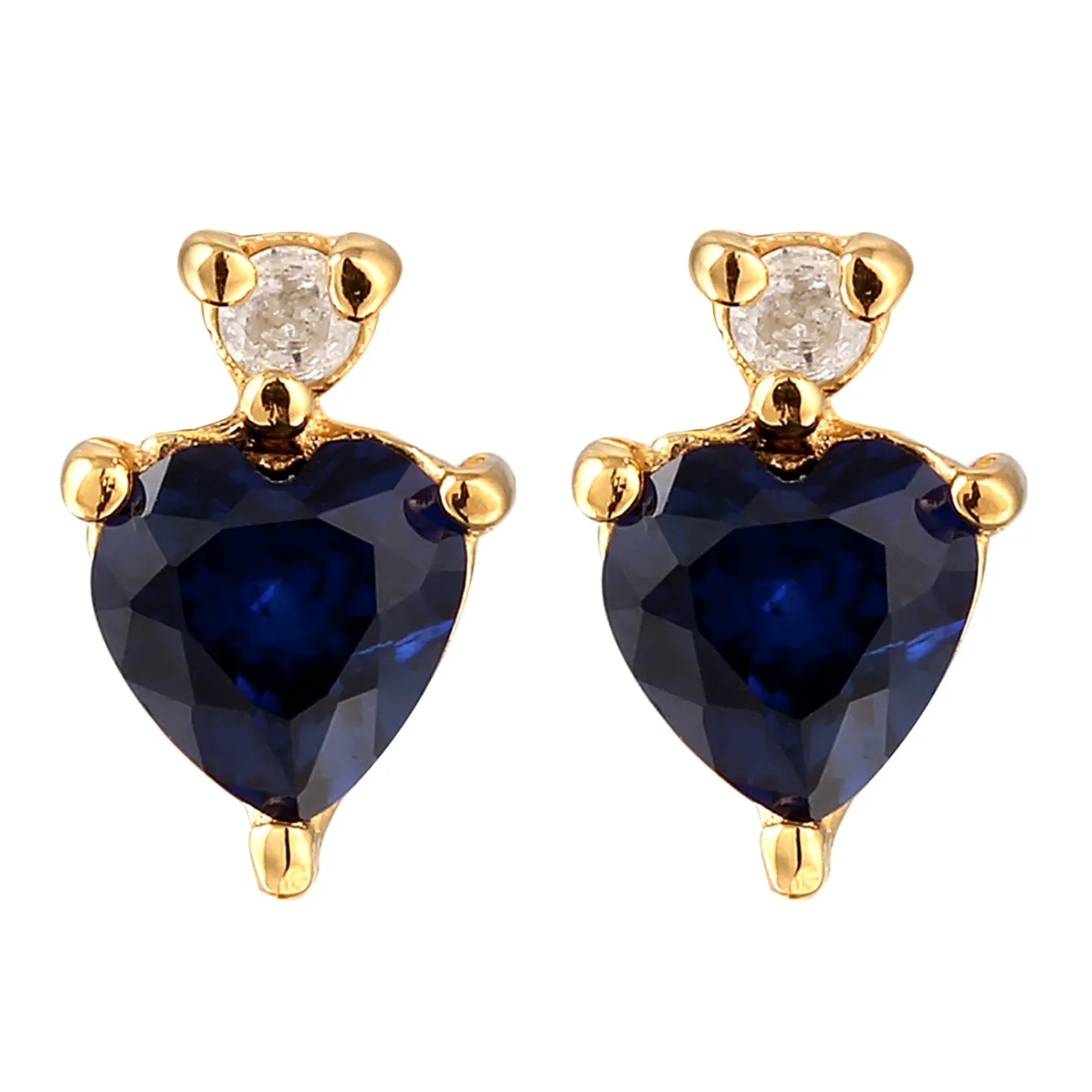 Elli "Ohrstecker Herz | Laborgezüchteter Diamant (0.008 ct) & Saphir (Blau)< Vergoldet|Symbol-schmuck
