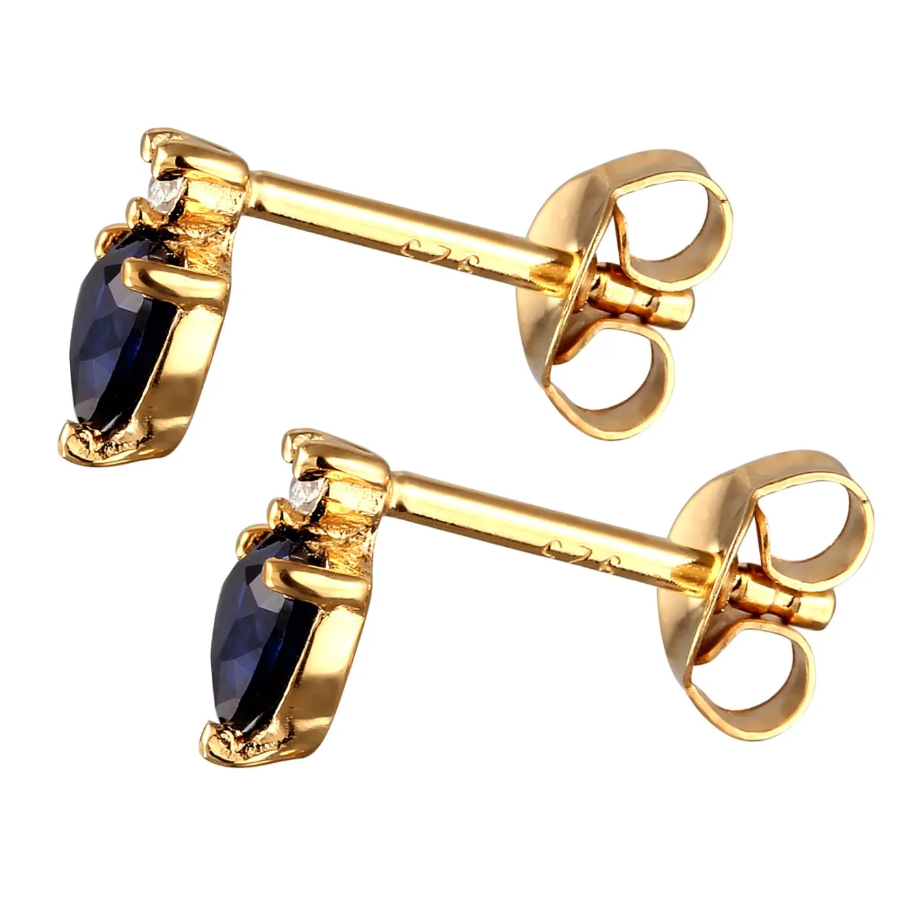 Elli "Ohrstecker Herz | Laborgezüchteter Diamant (0.008 ct) & Saphir (Blau)< Vergoldet|Symbol-schmuck