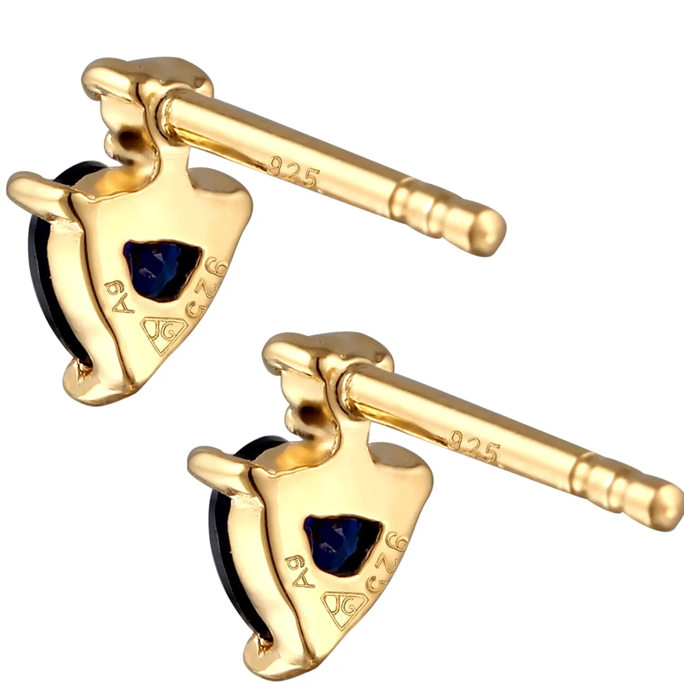 Elli "Ohrstecker Herz | Laborgezüchteter Diamant (0.008 ct) & Saphir (Blau)< Vergoldet|Symbol-schmuck
