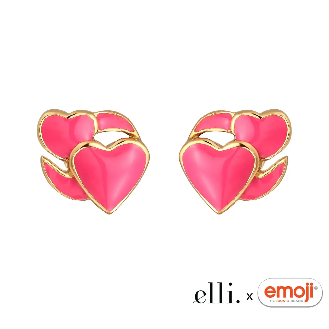 Elli "Ohrstecker Herzen Emoji | Emaille (Pink)< Vergoldet|Symbol-schmuck