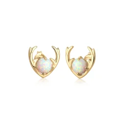 Elli "Ohrstecker Hirsch | Opal ( Weiß )< Ohrringe|Vergoldet