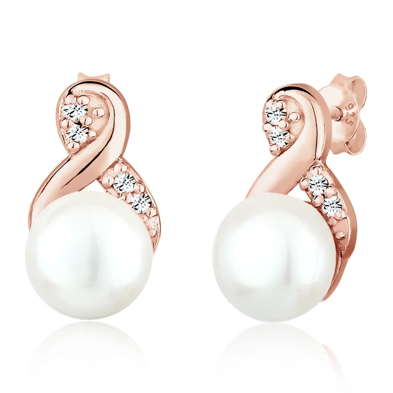 Elli "Ohrstecker Infinity | Süßwasserperle, Kristall ( Weiß )< Roségold|Symbol-schmuck