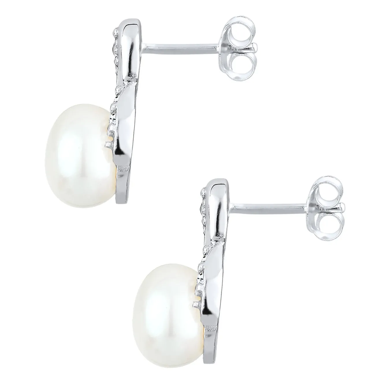 Elli "Ohrstecker Infinity | Süßwasserperle, Kristall ( Weiß )< Roségold|Symbol-schmuck
