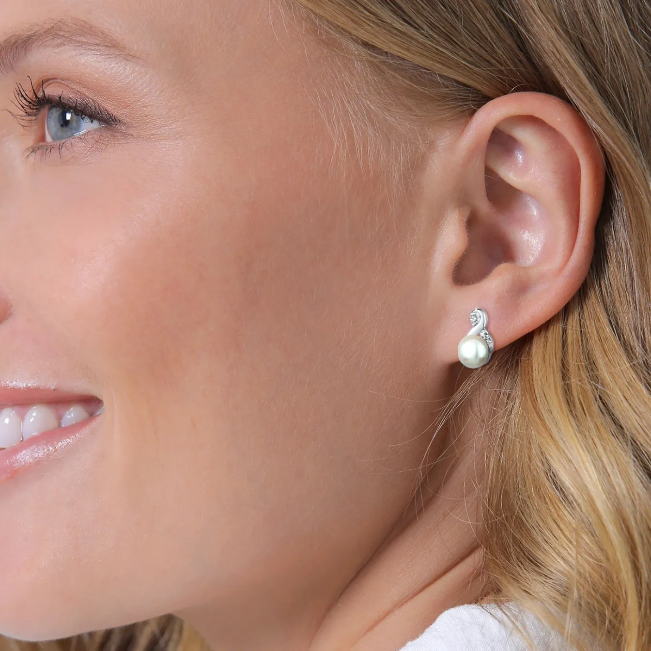 Elli "Ohrstecker Infinity | Süßwasserperle, Kristall ( Weiß )< Roségold|Symbol-schmuck