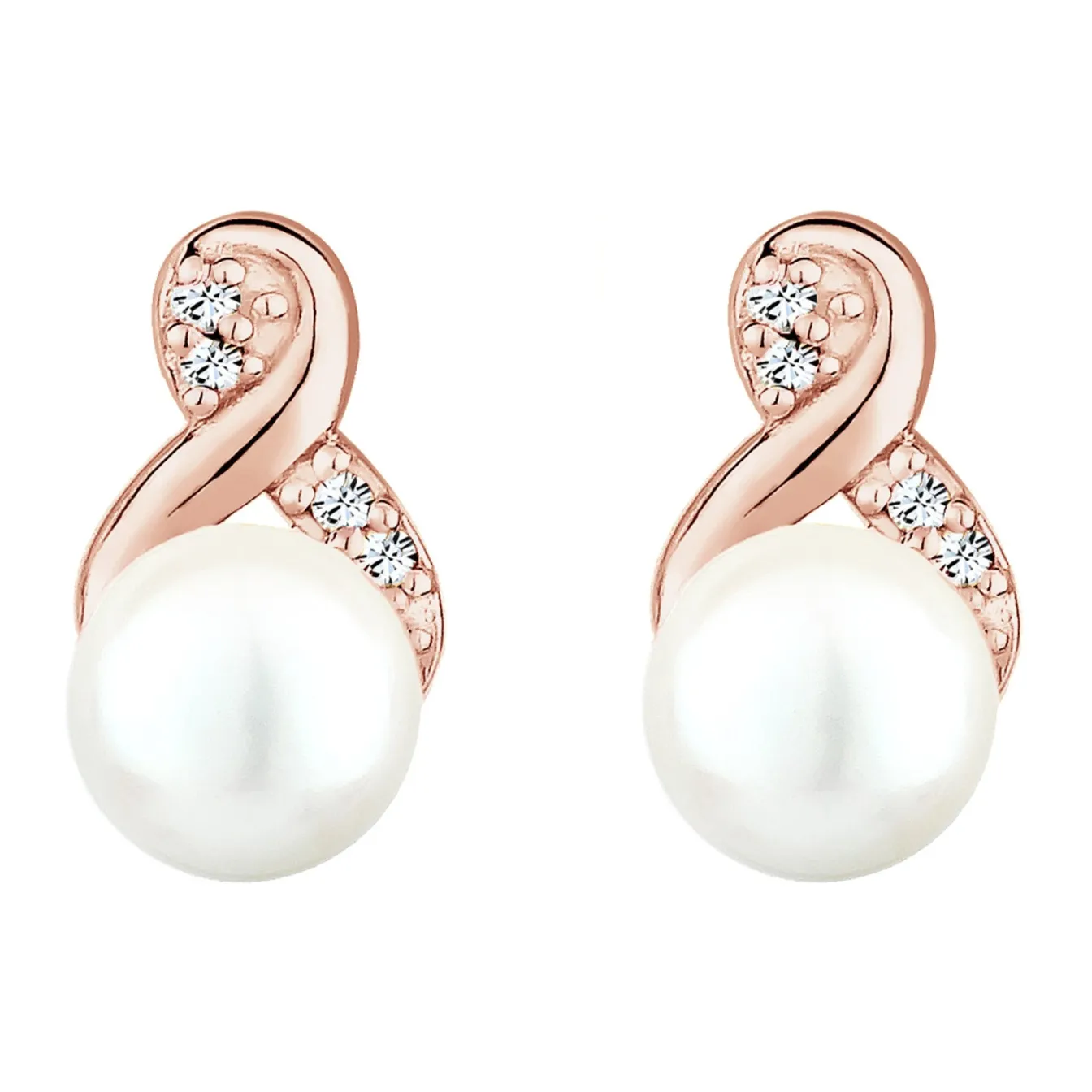 Elli "Ohrstecker Infinity | Süßwasserperle, Kristall ( Weiß )< Roségold|Symbol-schmuck