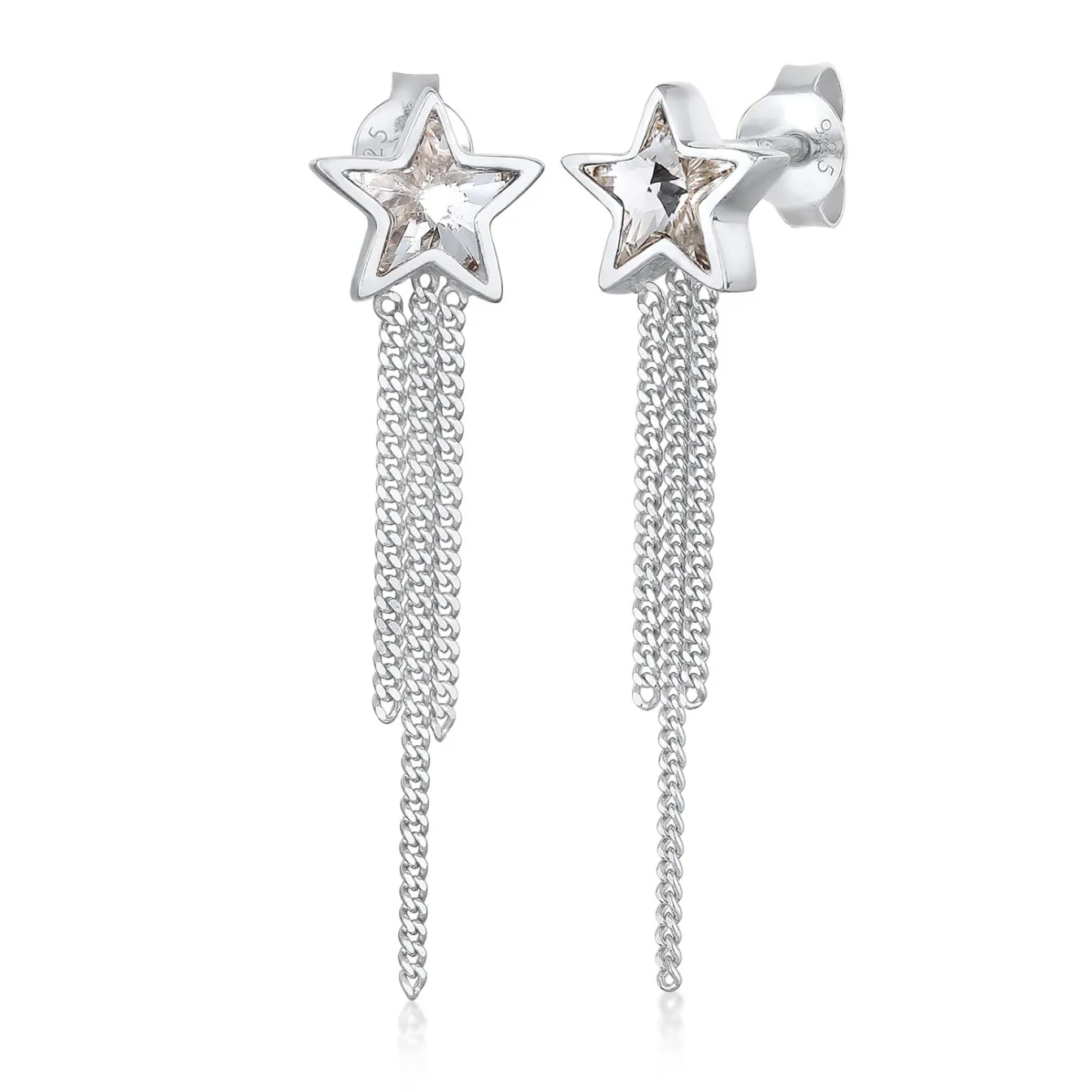 Elli "Ohrstecker Kette Stern | Kristall (Weiß)< Ohrringe|Silber
