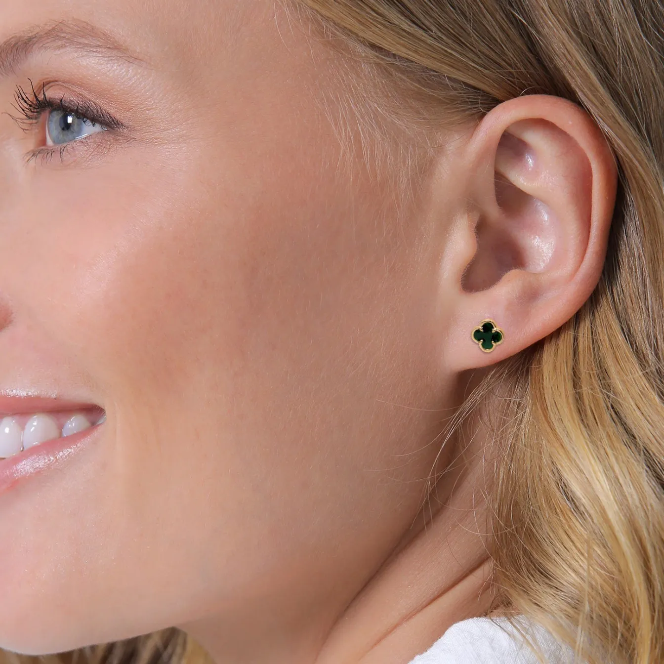 Elli "Ohrstecker Kleeblatt | Emaille (Weiß)< Symbol-schmuck|Ohrringe