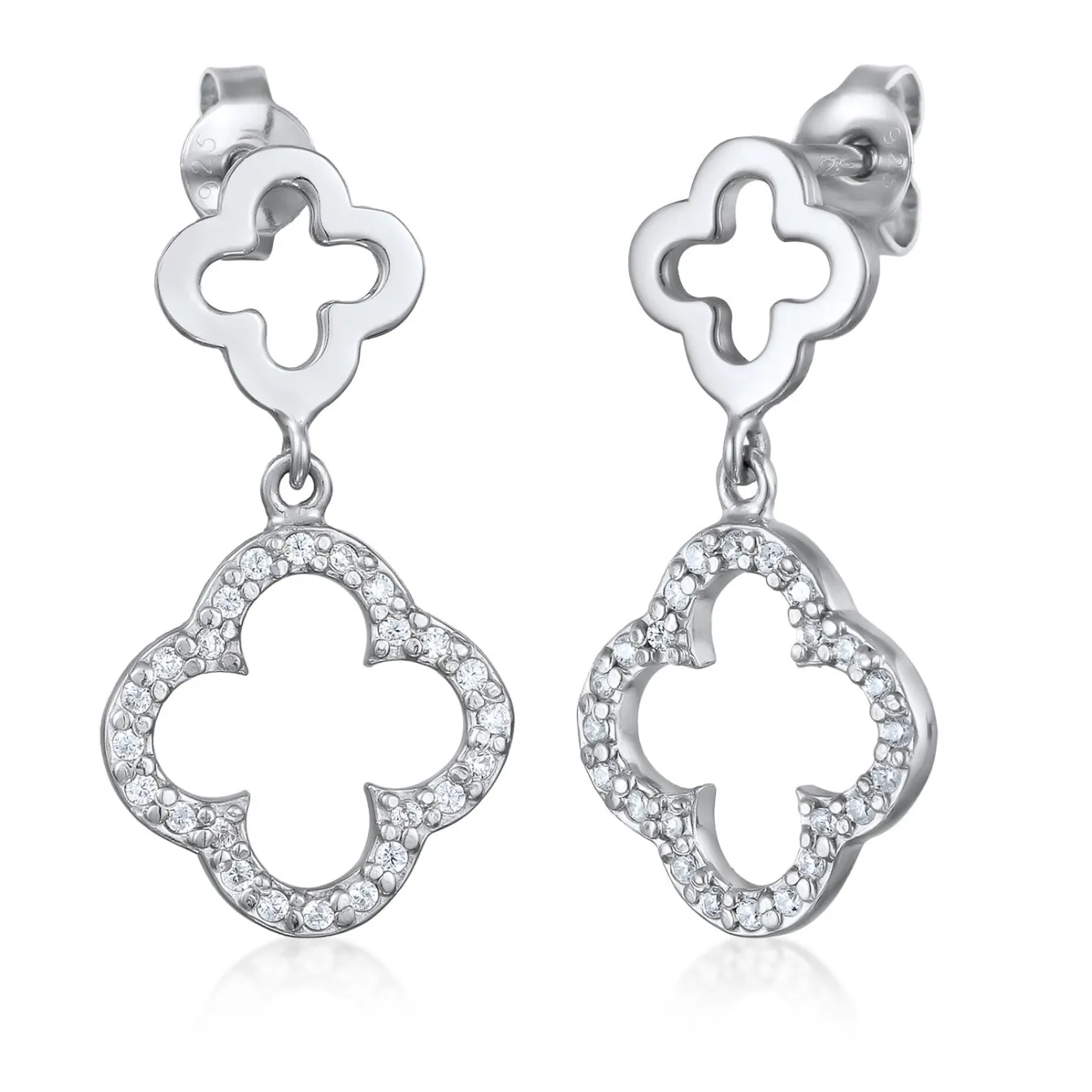 Elli "Ohrstecker Kleeblatt | Zirkonia (Weiß)< Vergoldet|Symbol-schmuck