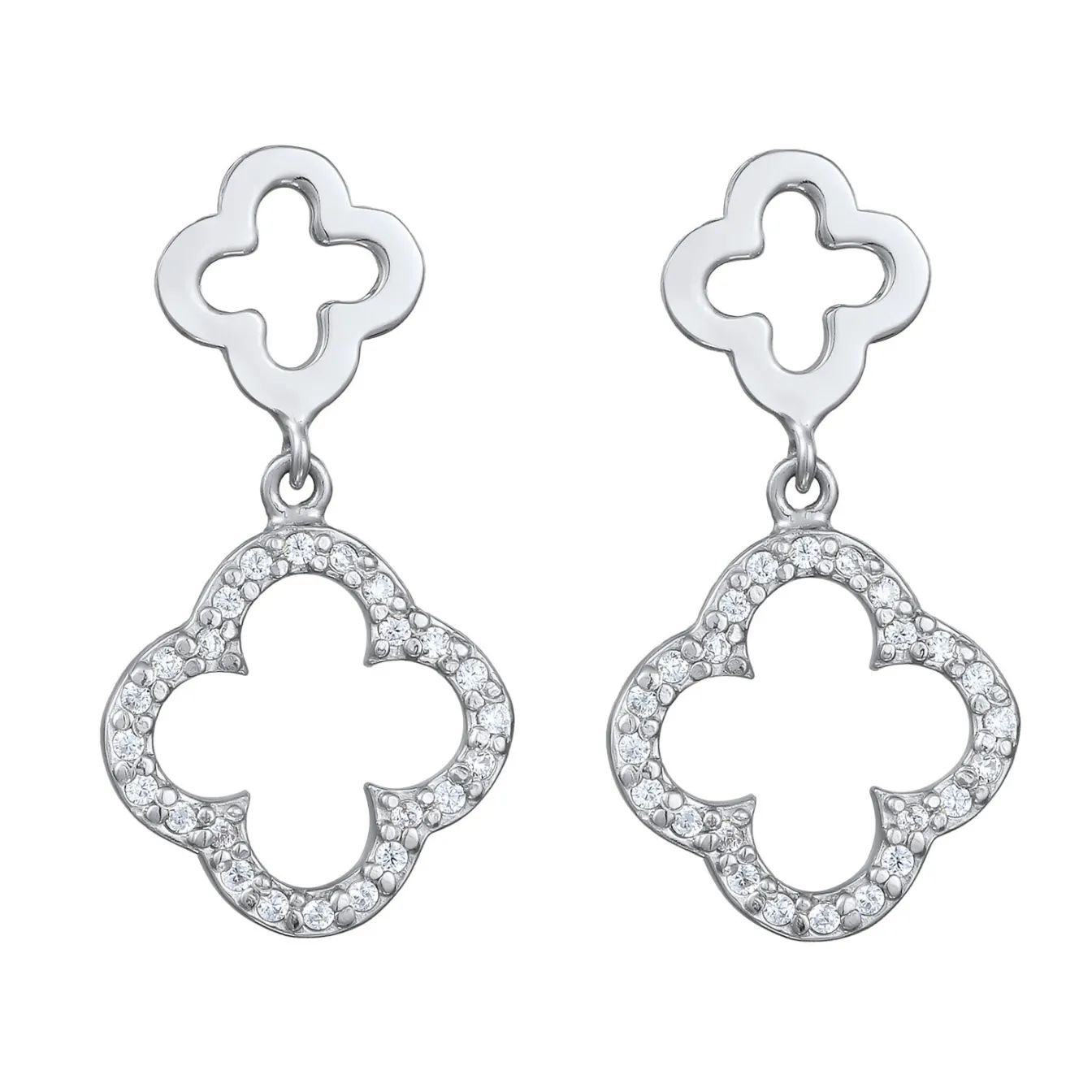 Elli "Ohrstecker Kleeblatt | Zirkonia (Weiß)< Vergoldet|Symbol-schmuck