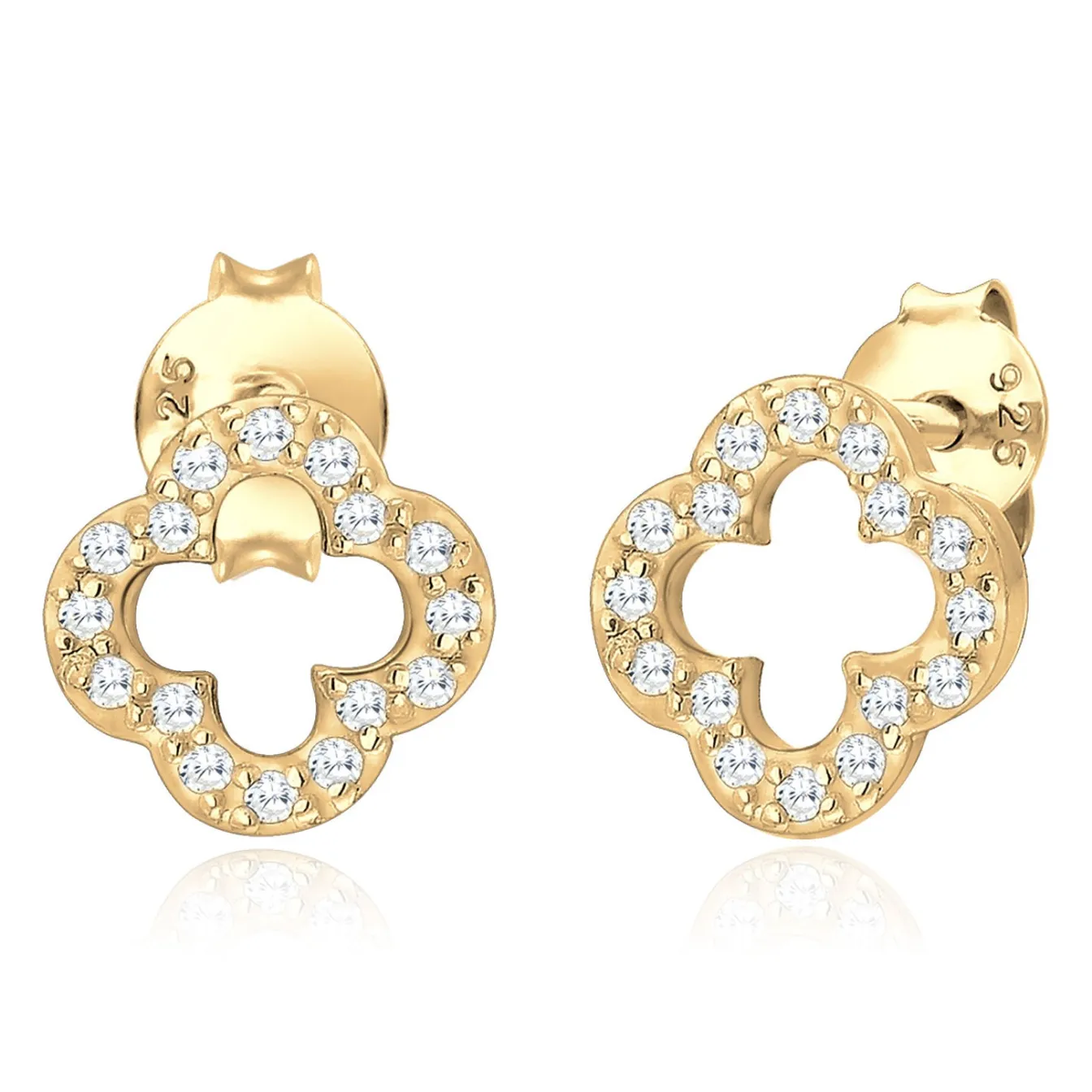 Elli "Ohrstecker Kleeblatt | Zirkonia ( Weiß )< Vergoldet|Symbol-schmuck