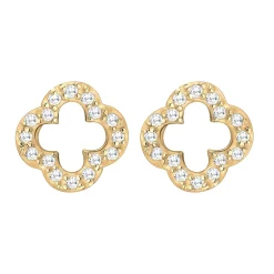 Elli "Ohrstecker Kleeblatt | Zirkonia ( Weiß )< Vergoldet|Symbol-schmuck