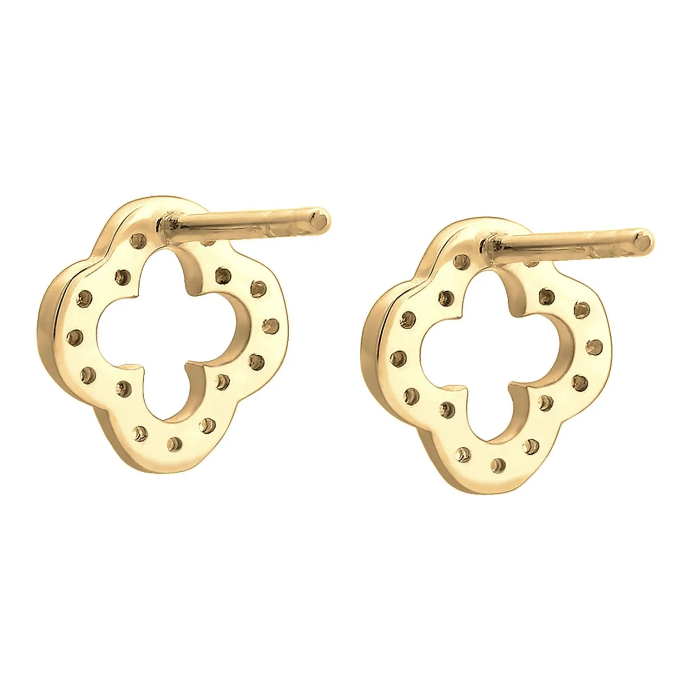 Elli "Ohrstecker Kleeblatt | Zirkonia ( Weiß )< Vergoldet|Symbol-schmuck