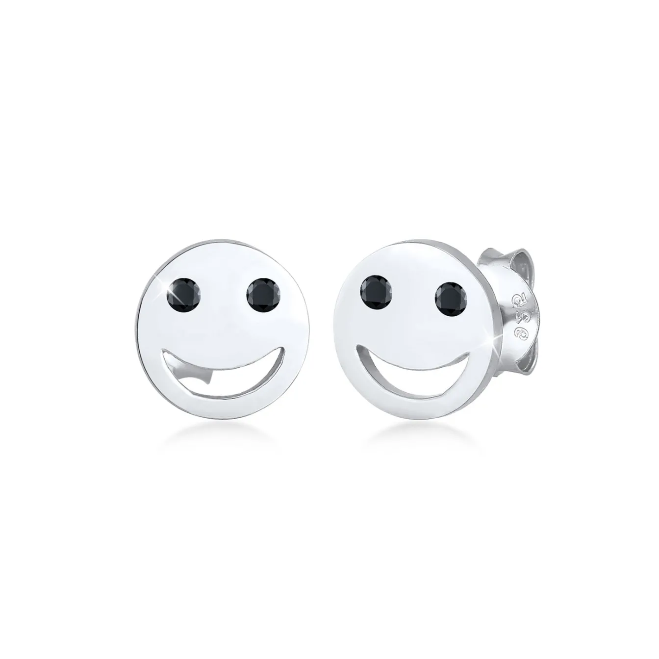 Elli "Ohrstecker mit Smiling Face | Zirkonia ( Schwarz )< Ohrringe|Vergoldet