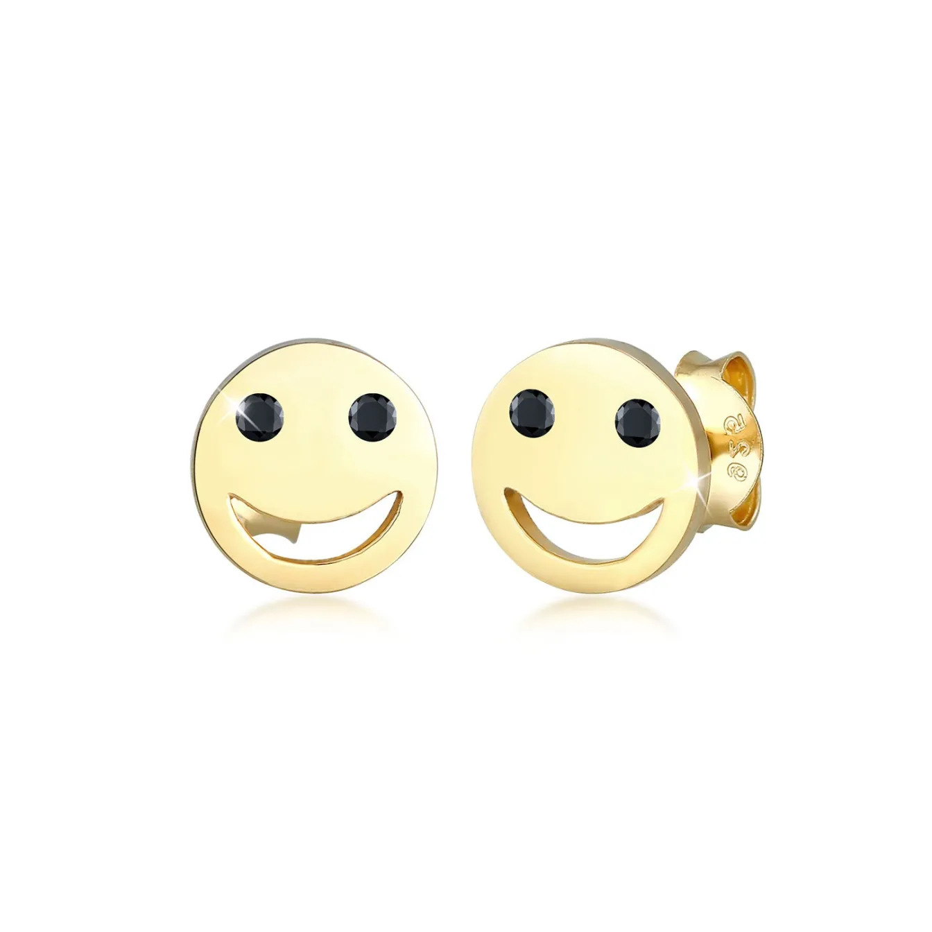 Elli "Ohrstecker mit Smiling Face | Zirkonia ( Schwarz )< Ohrringe|Vergoldet