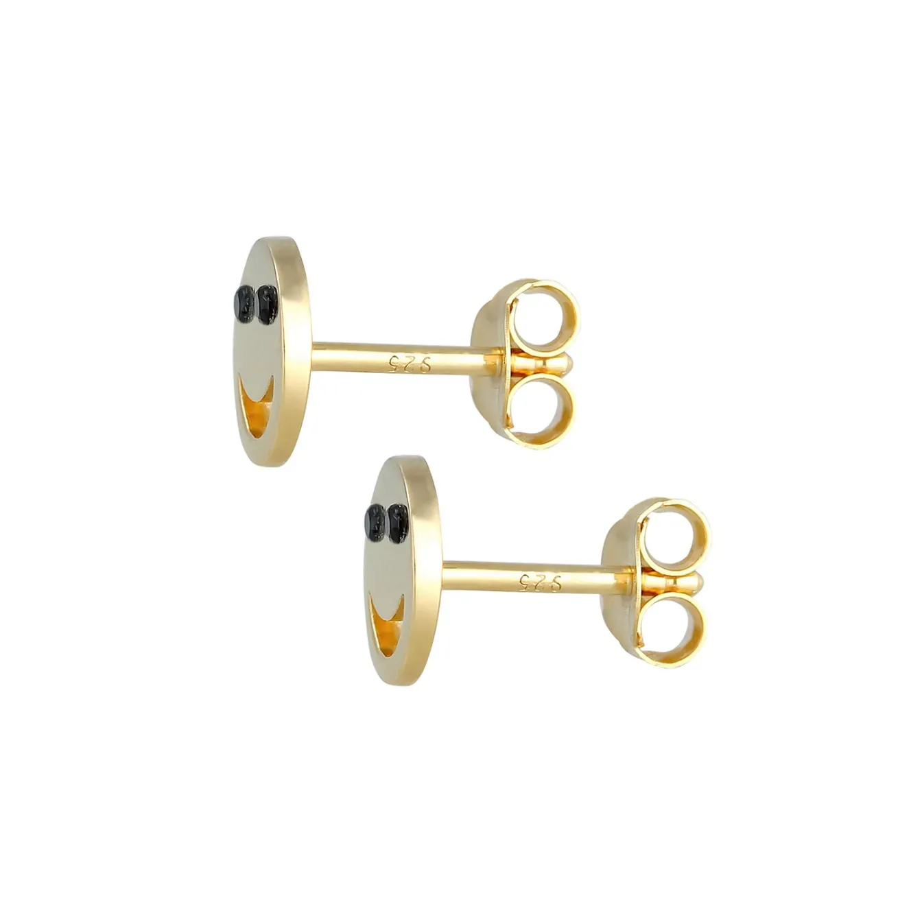 Elli "Ohrstecker mit Smiling Face | Zirkonia ( Schwarz )< Ohrringe|Vergoldet