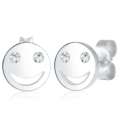 Elli "Ohrstecker mit Smiling Face | Kristall (Weiß)< Roségold|Ohrringe