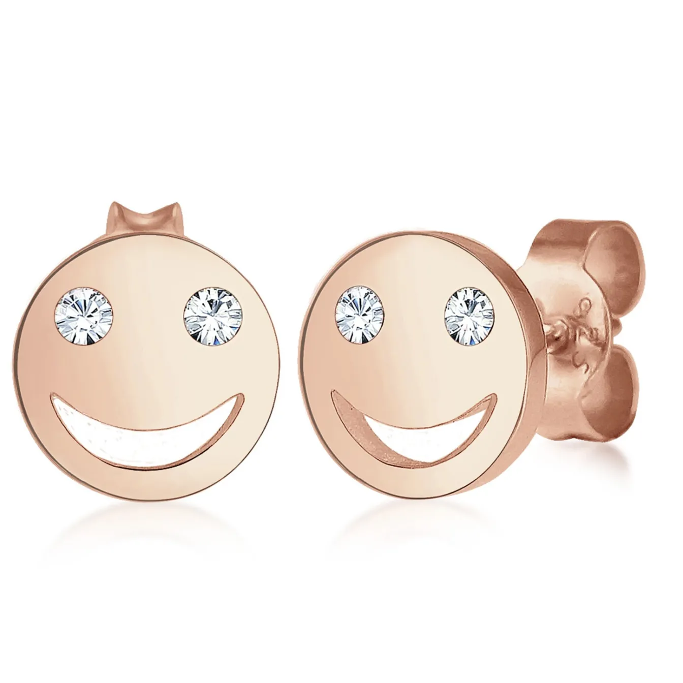 Elli "Ohrstecker mit Smiling Face | Kristall (Weiß)< Roségold|Ohrringe