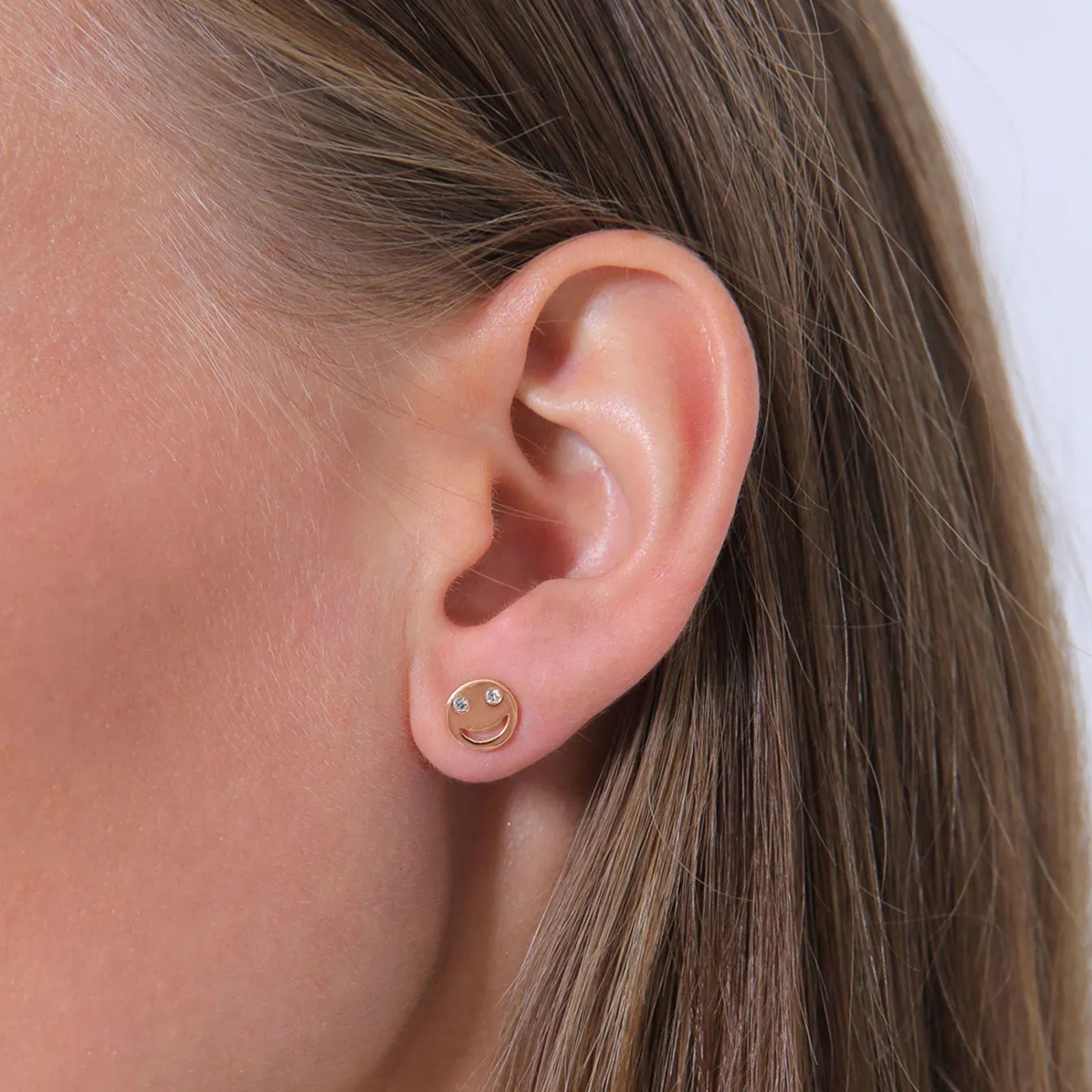 Elli "Ohrstecker mit Smiling Face | Kristall (Weiß)< Roségold|Ohrringe