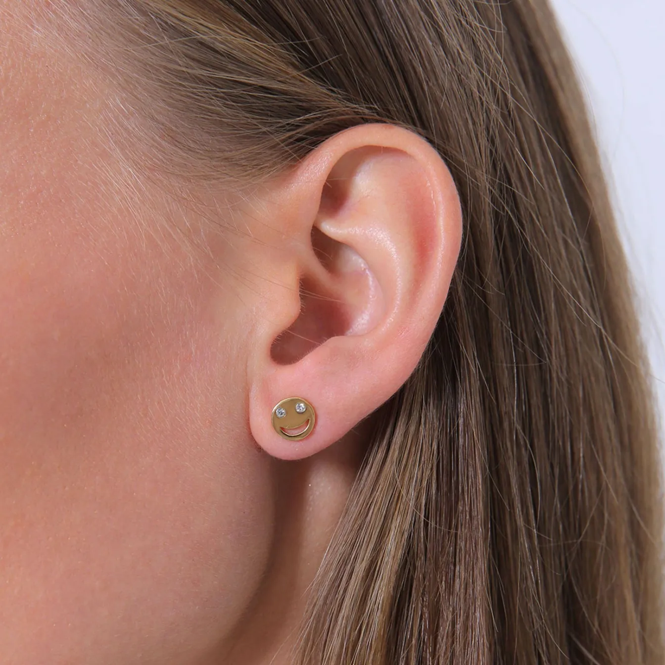 Elli "Ohrstecker mit Smiling Face | Kristall (Weiß)< Roségold|Ohrringe
