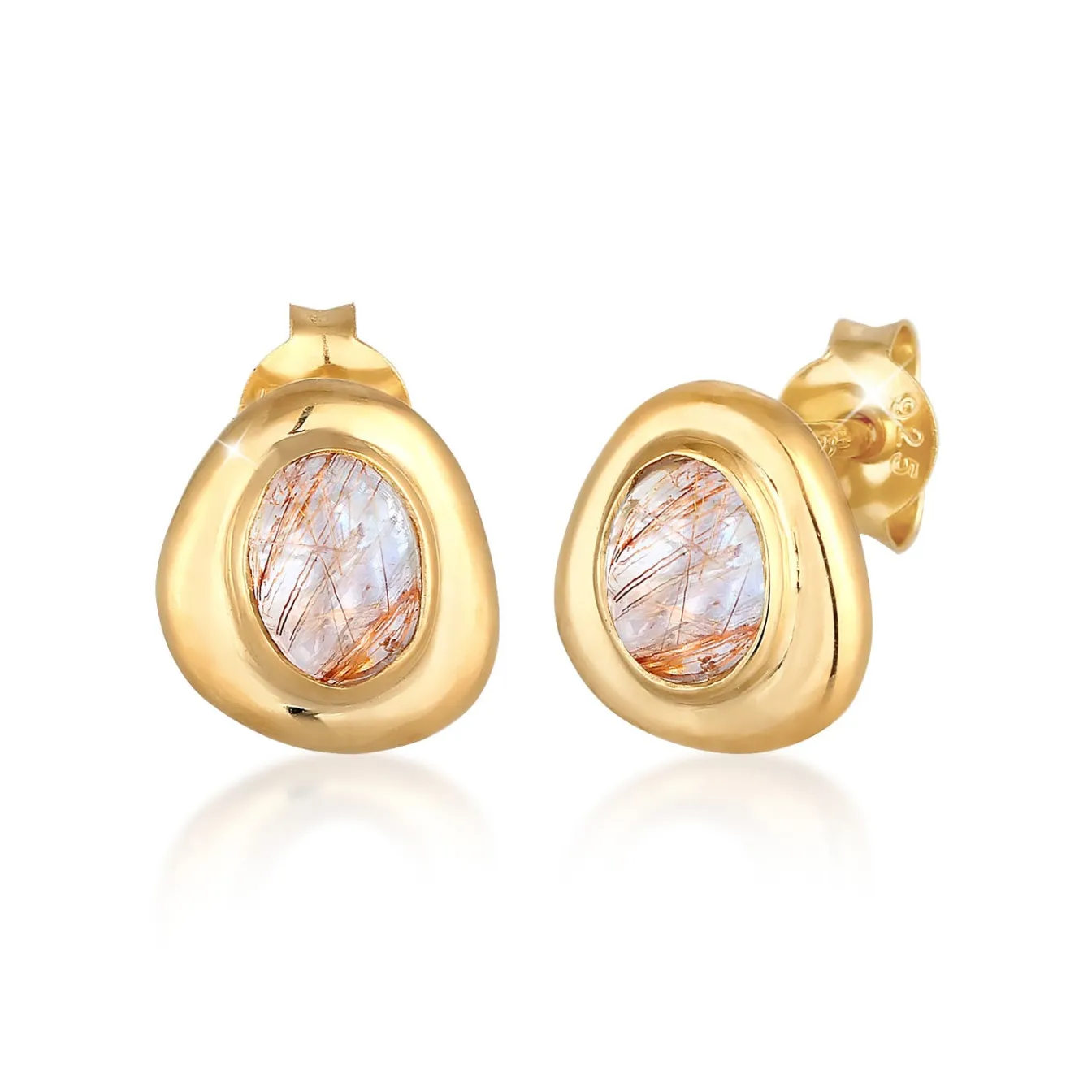 Elli "Ohrstecker Oval | Quarz ( Weiß )< Ohrringe|Vergoldet