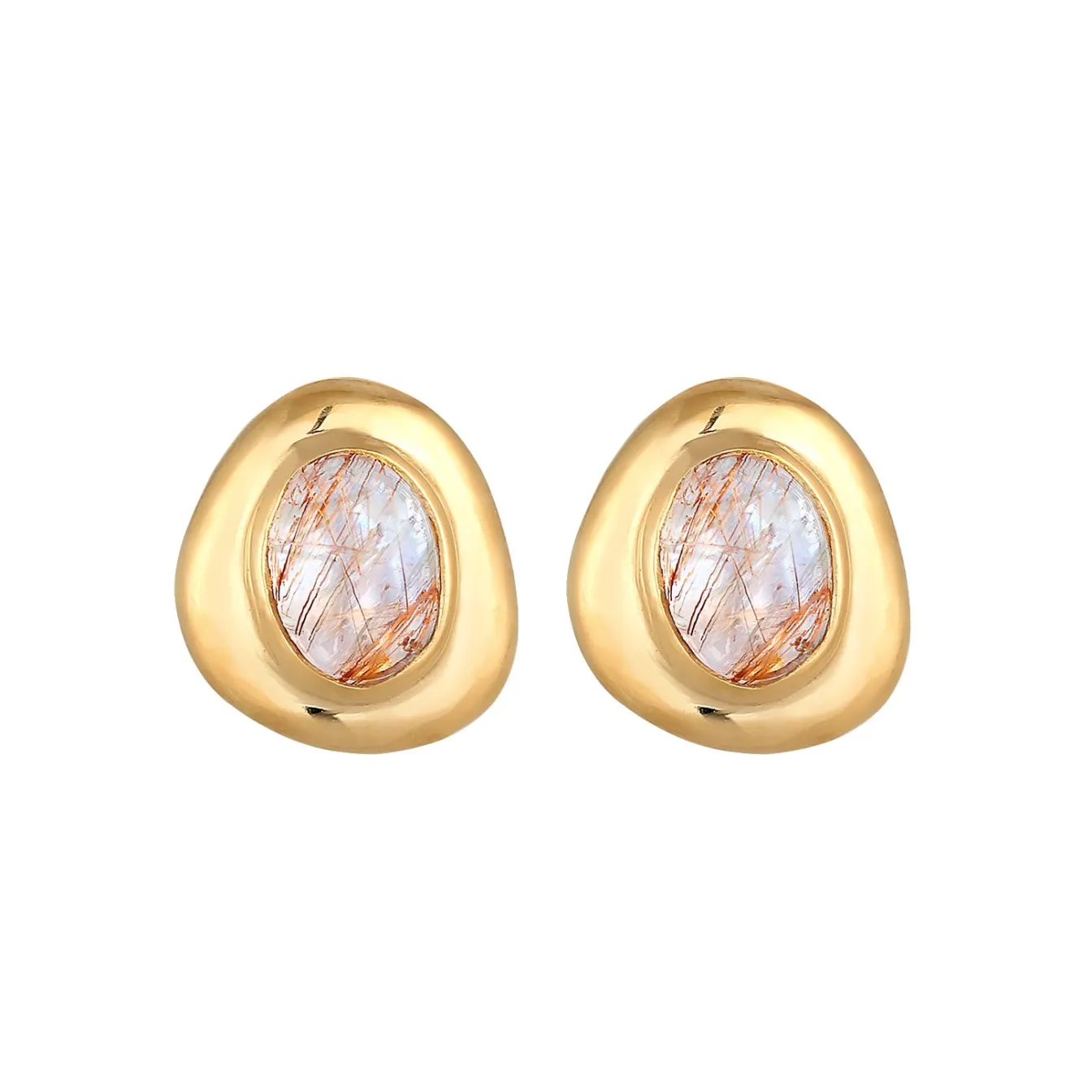 Elli "Ohrstecker Oval | Quarz ( Weiß )< Ohrringe|Vergoldet