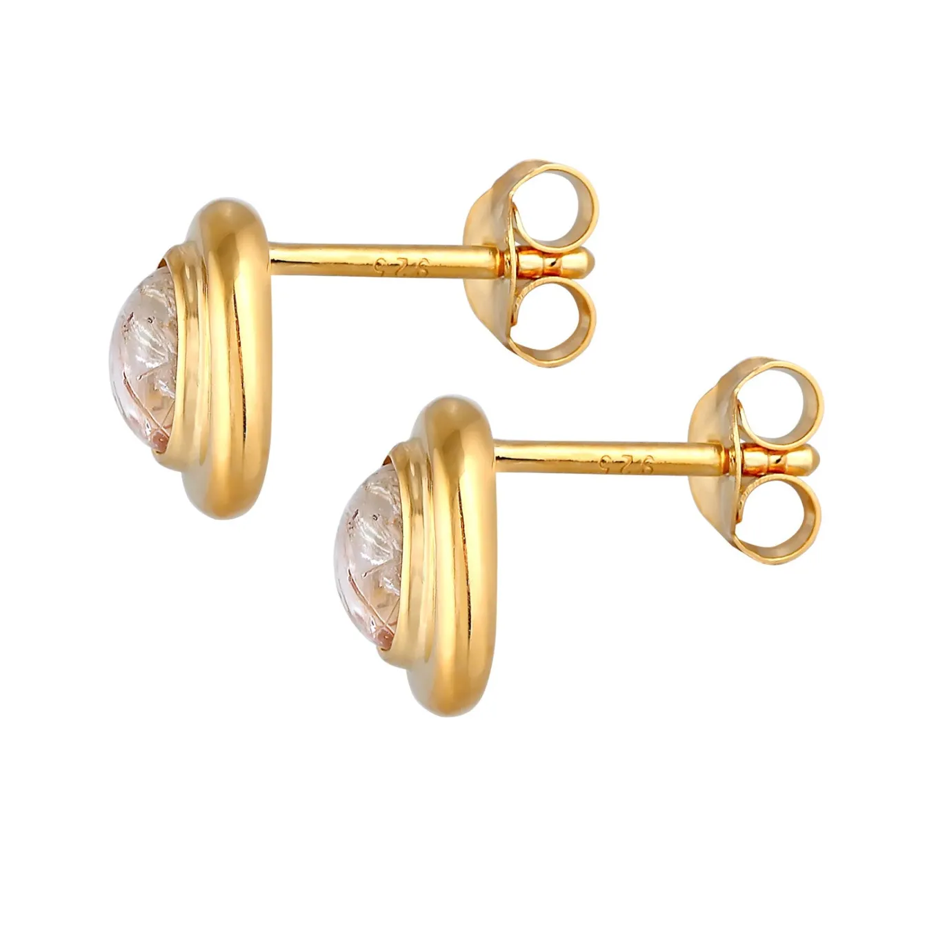 Elli "Ohrstecker Oval | Quarz ( Weiß )< Ohrringe|Vergoldet