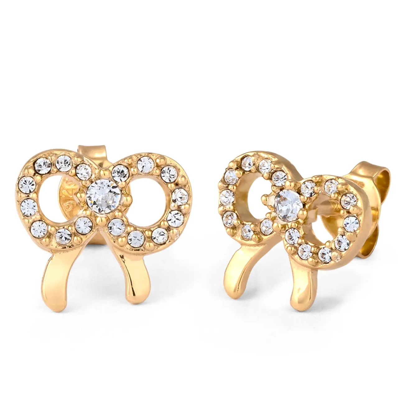 Elli "Ohrstecker Schleife | Glas Kristalle (Weiß)< Vergoldet|Symbol-schmuck