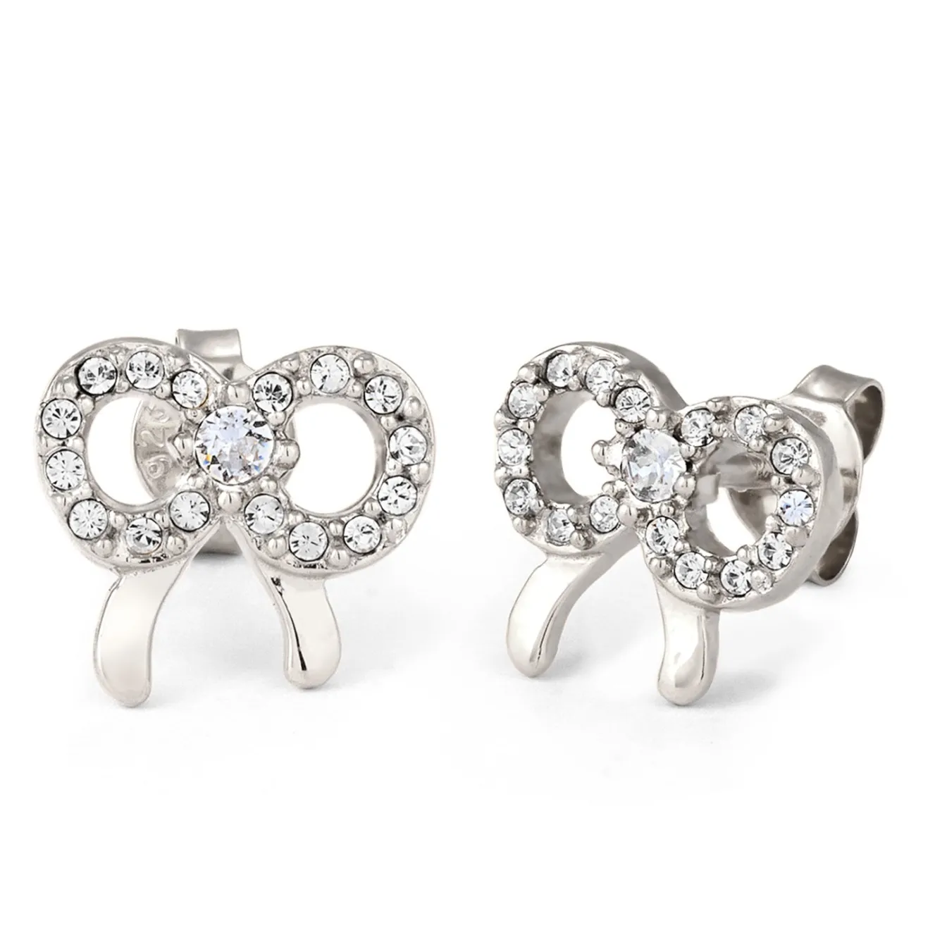 Elli "Ohrstecker Schleife | Glas Kristalle (Weiß)< Vergoldet|Symbol-schmuck