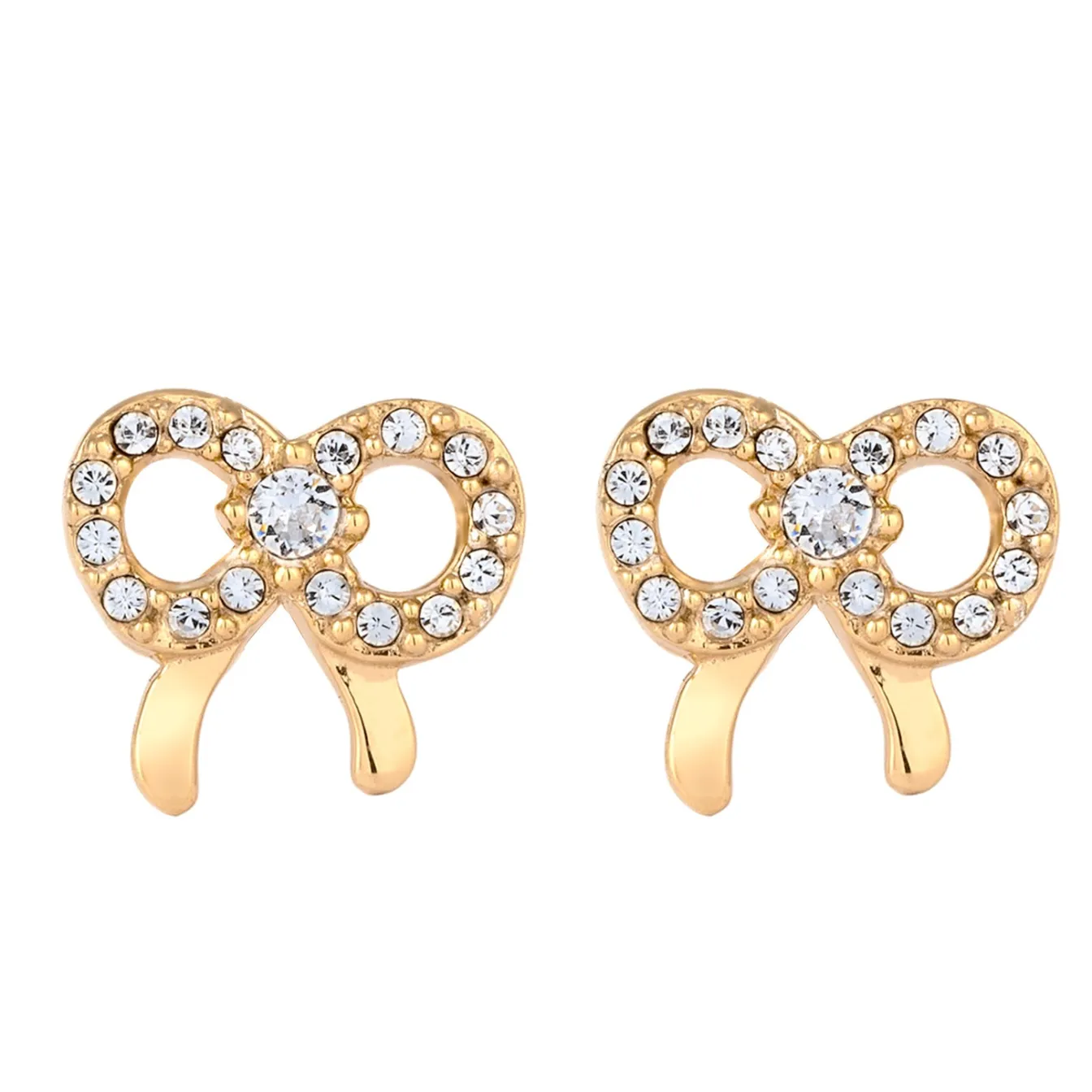 Elli "Ohrstecker Schleife | Glas Kristalle (Weiß)< Vergoldet|Symbol-schmuck