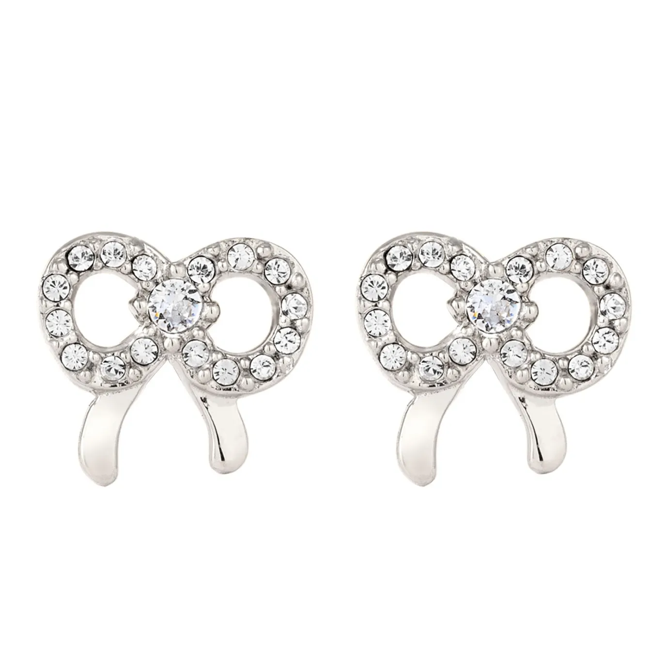 Elli "Ohrstecker Schleife | Glas Kristalle (Weiß)< Vergoldet|Symbol-schmuck