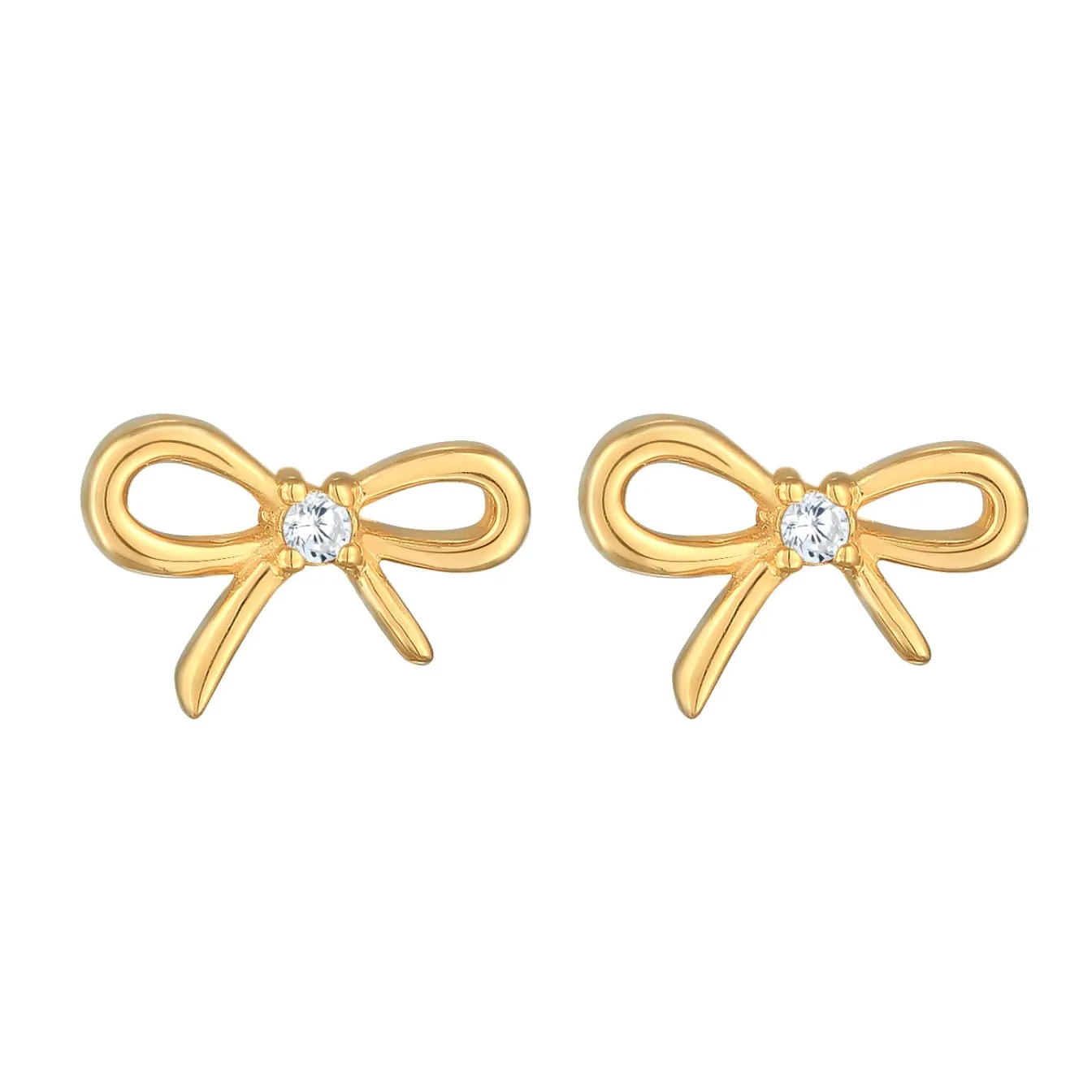 Elli "Ohrstecker Schleife | Zirkonia (Weiß)< Vergoldet|Symbol-schmuck