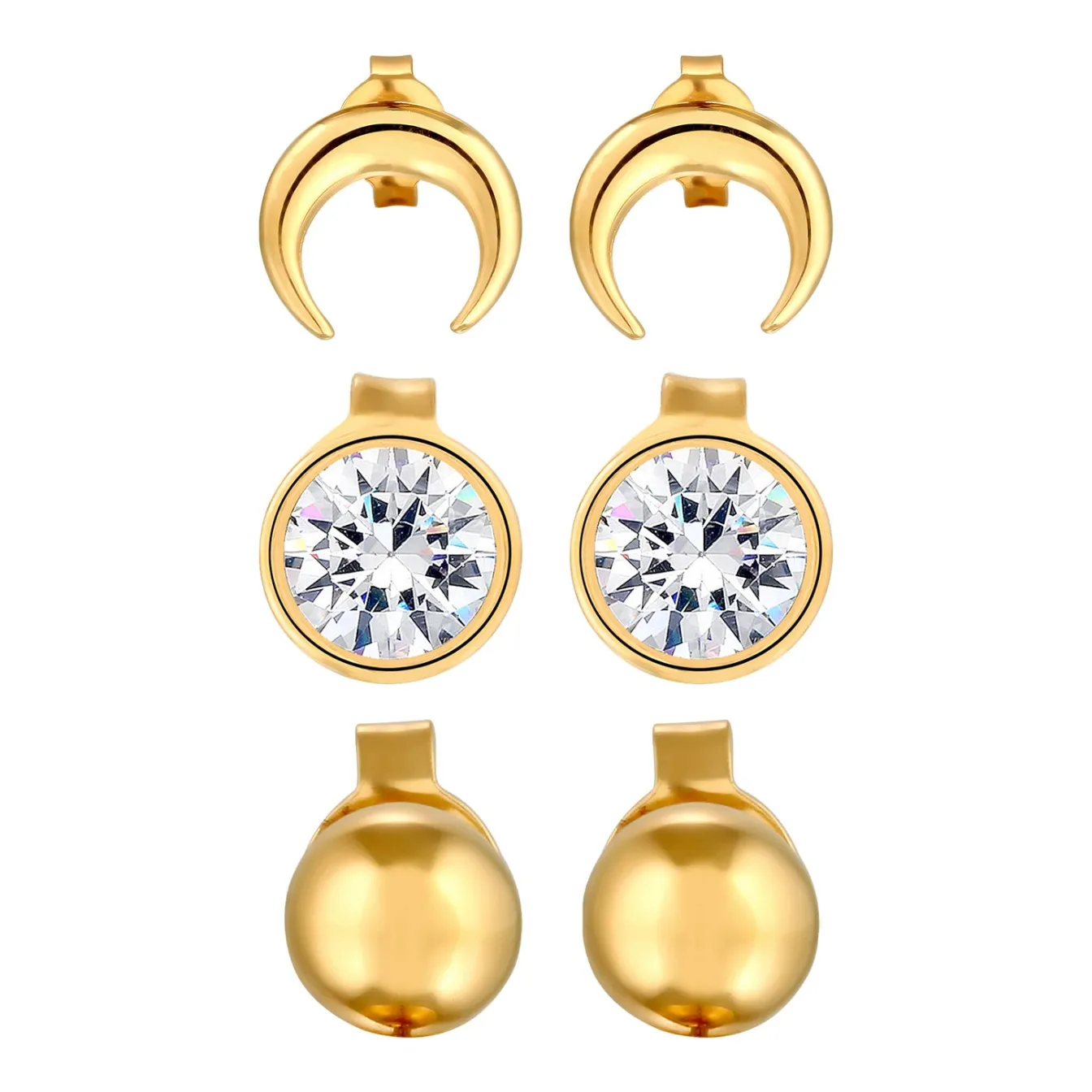 Elli "Ohrstecker Set Astro | Glas Kristalle (Weiß)< Vergoldet|Symbol-schmuck