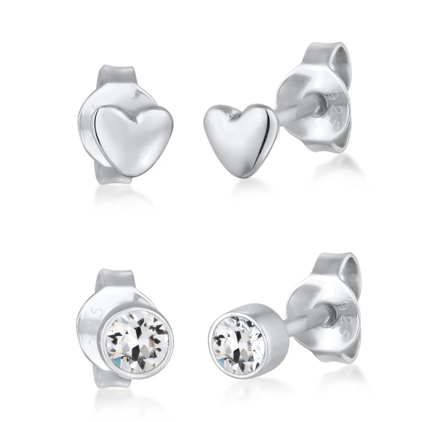 Elli "Ohrstecker Set Herz | Kristall (Weiß)< Vergoldet|Symbol-schmuck