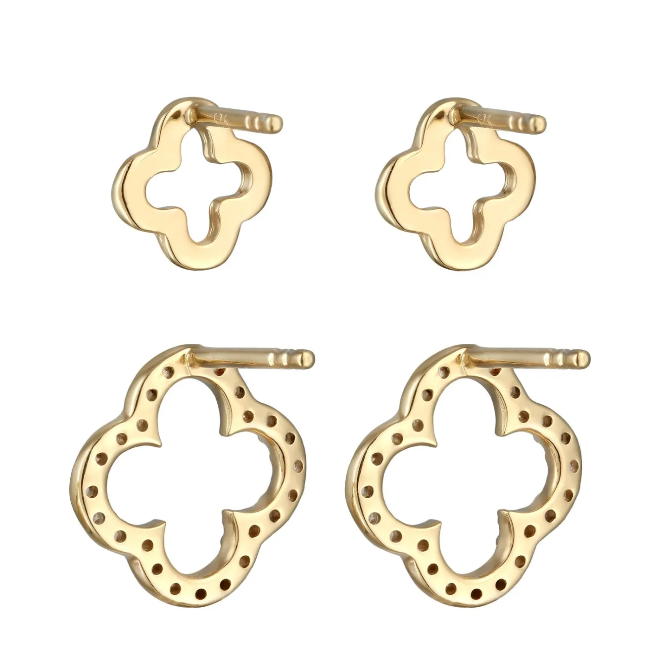 Elli "Ohrstecker Set Kleeblatt | Zirkonia (Weiß)< Vergoldet|Roségold