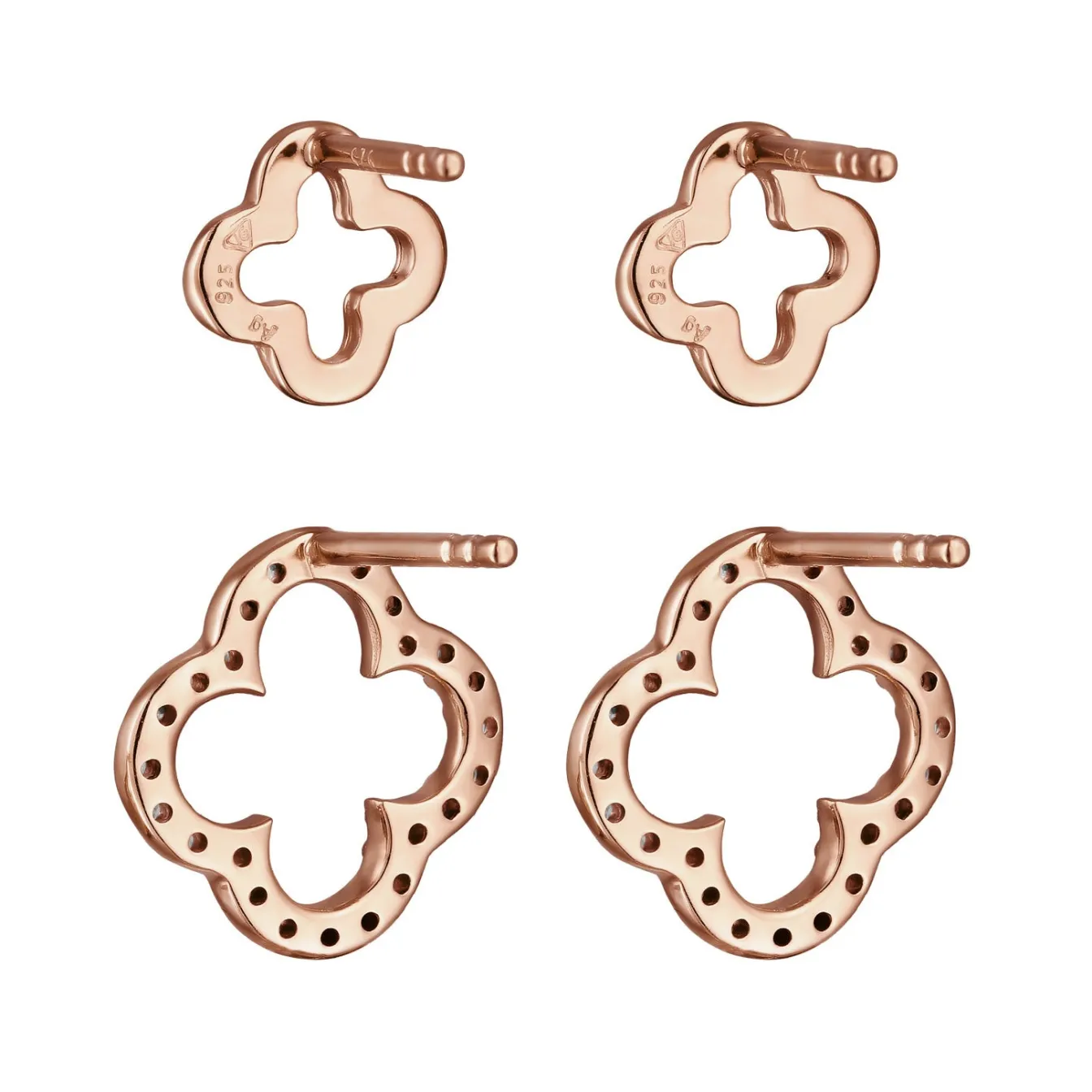Elli "Ohrstecker Set Kleeblatt | Zirkonia (Weiß)< Vergoldet|Roségold