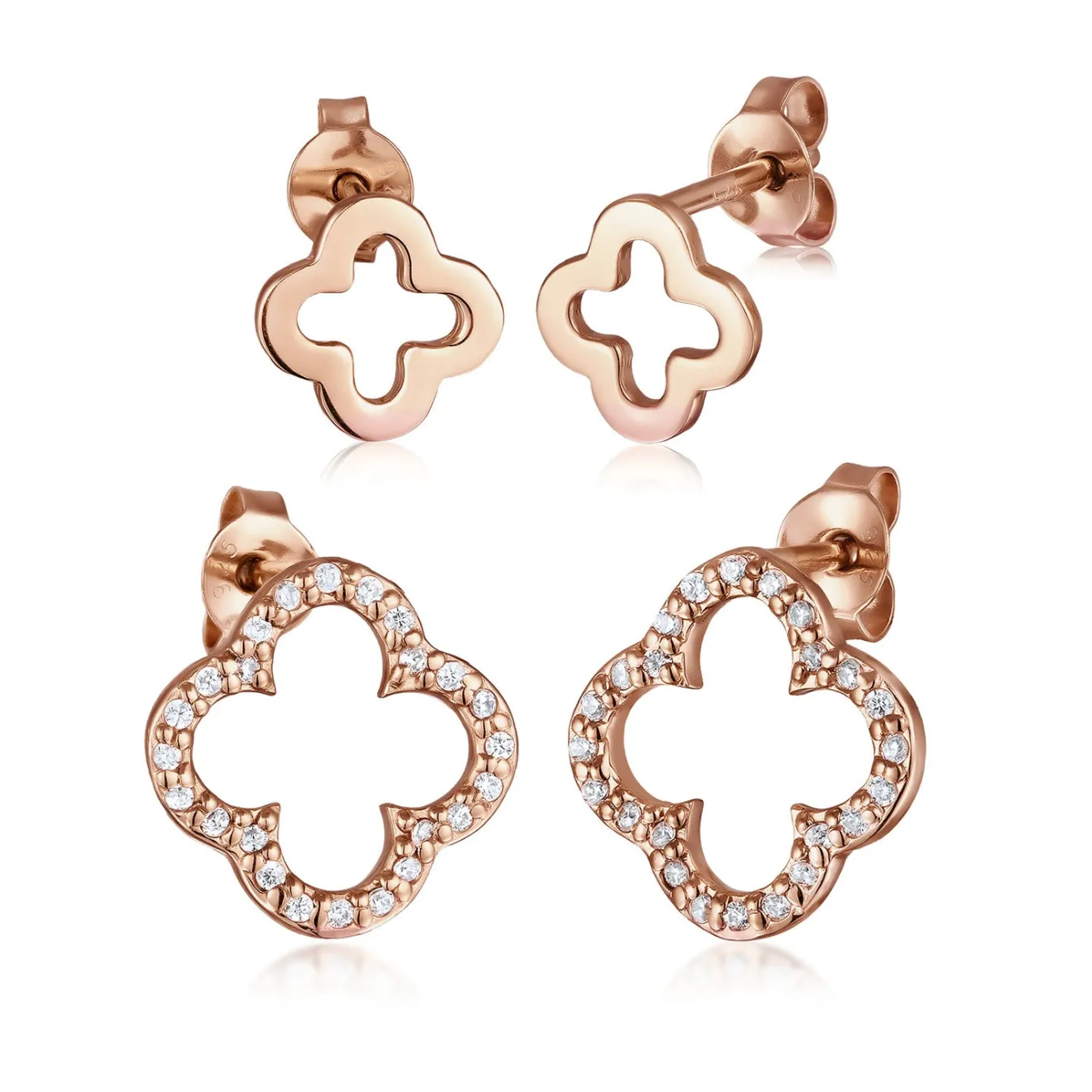 Elli "Ohrstecker Set Kleeblatt | Zirkonia (Weiß)< Vergoldet|Roségold