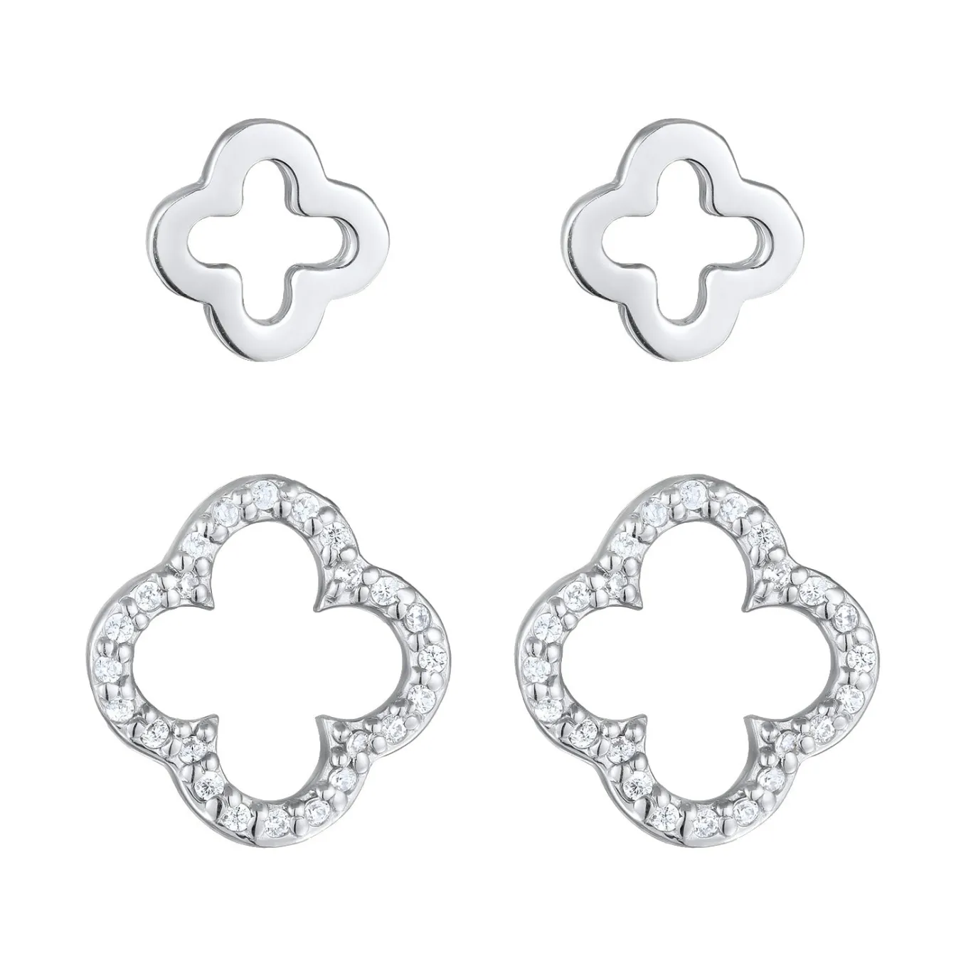 Elli "Ohrstecker Set Kleeblatt | Zirkonia (Weiß)< Vergoldet|Roségold