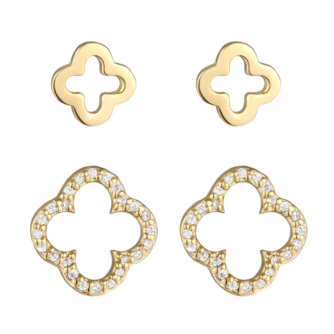 Elli "Ohrstecker Set Kleeblatt | Zirkonia (Weiß)< Vergoldet|Roségold