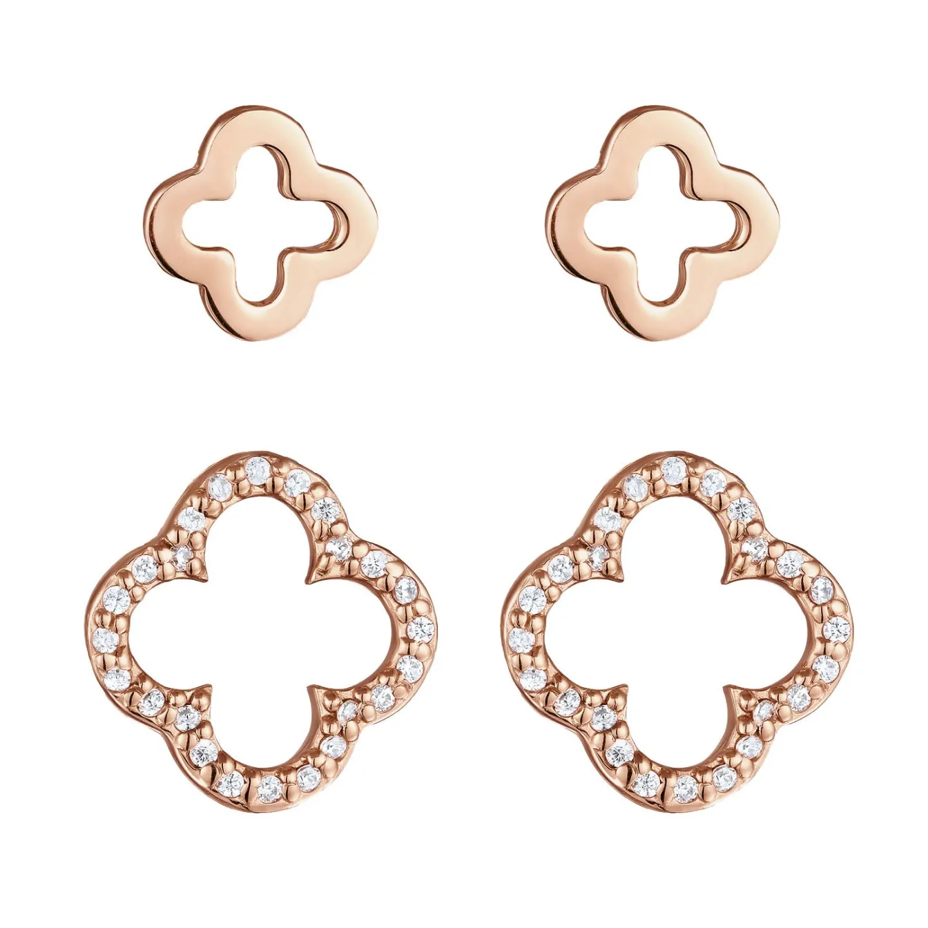 Elli "Ohrstecker Set Kleeblatt | Zirkonia (Weiß)< Vergoldet|Roségold