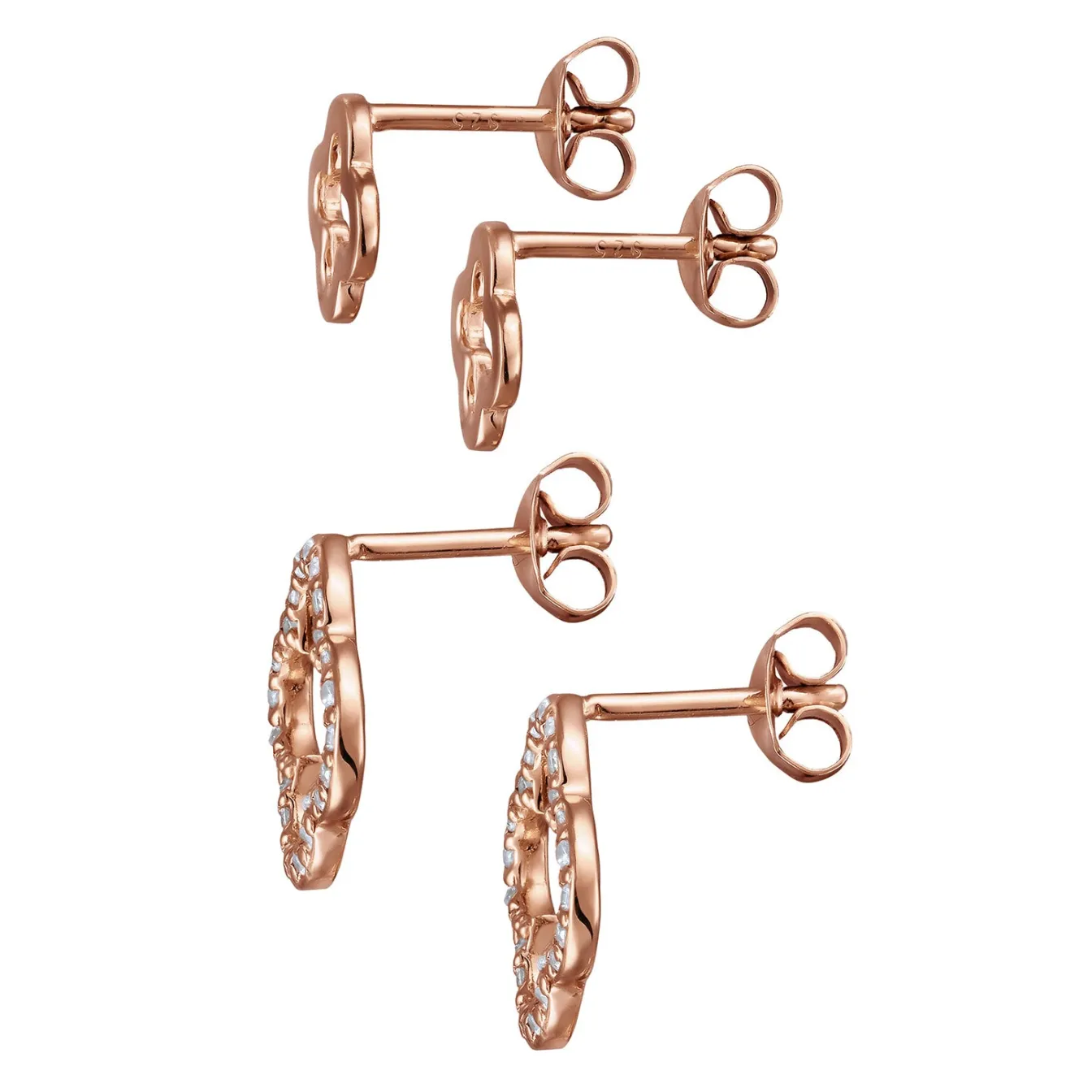 Elli "Ohrstecker Set Kleeblatt | Zirkonia (Weiß)< Vergoldet|Roségold