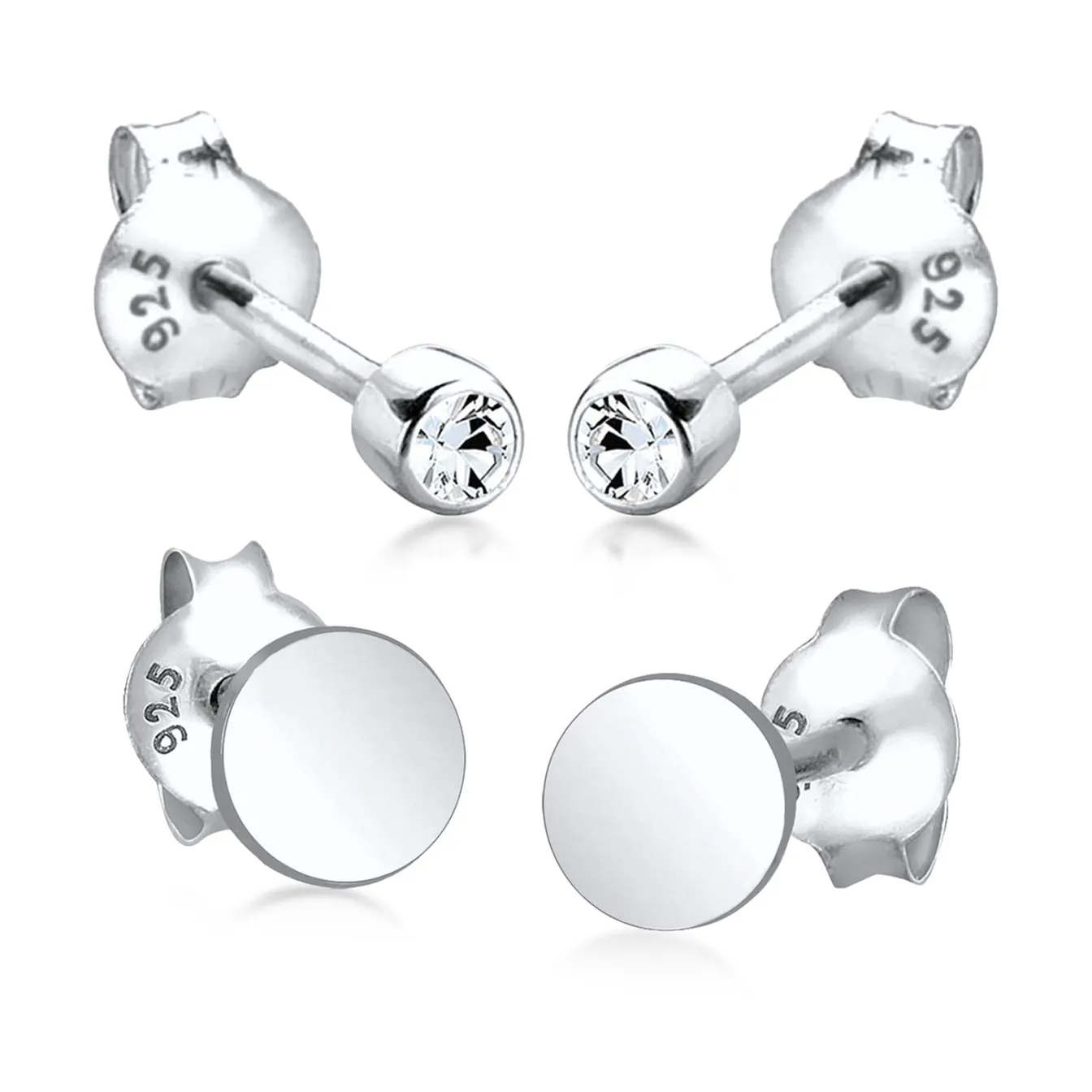Elli "Ohrstecker Set Plättchen | Zirkonia (Weiß)< Ohrringe|Silber