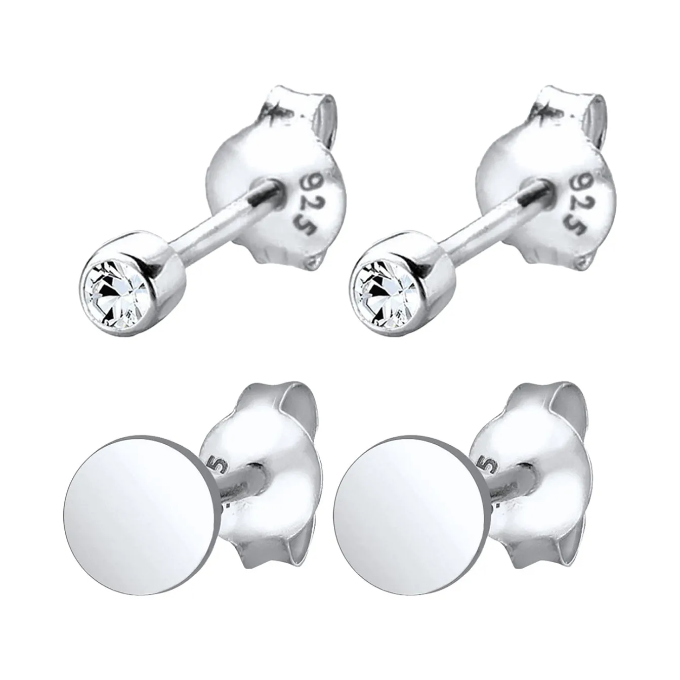 Elli "Ohrstecker Set Plättchen | Zirkonia (Weiß)< Ohrringe|Silber