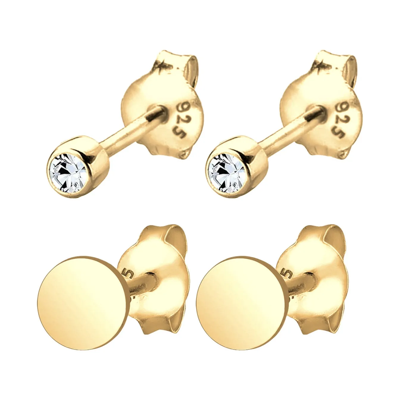 Elli "Ohrstecker Set Plättchen | Zirkonia (Weiß)< Ohrringe|Silber