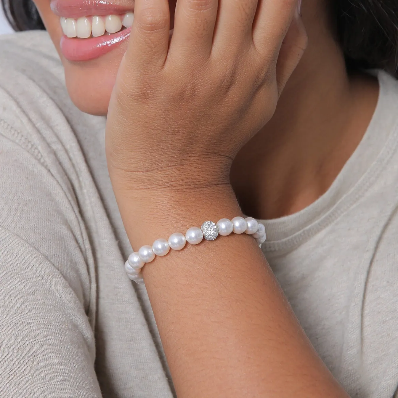 Elli "Perlen -Armband Kugel | Kristall ( Weiß )< Perlen|Armbänder