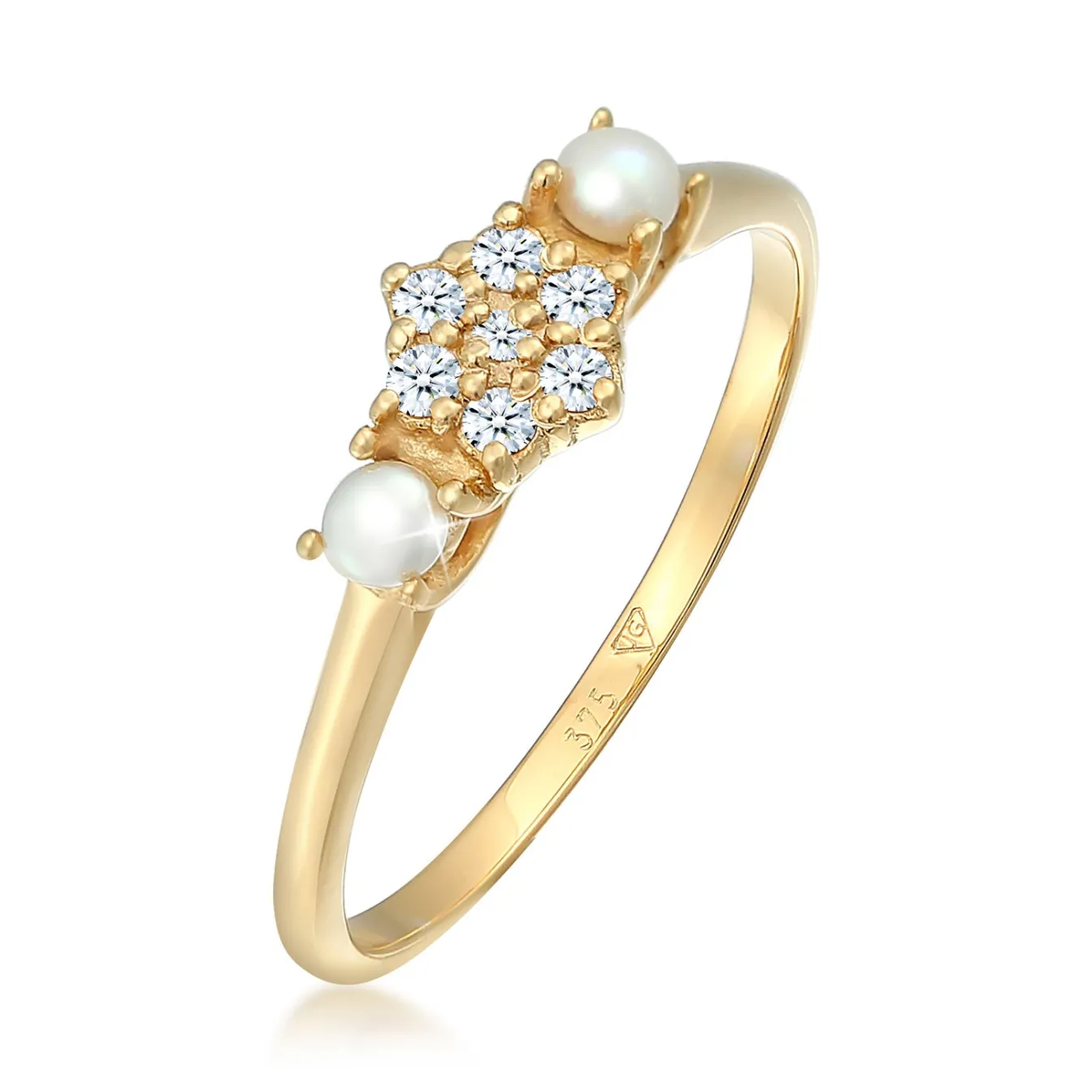 Elli "Ring | Süßwasserperle, Diamant ( Weiß, 0,095 ct )< Hochzeit|Perlen