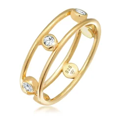 Elli "Ring Doppelt | Kristalle (Weiß)< Ringe|Vergoldet