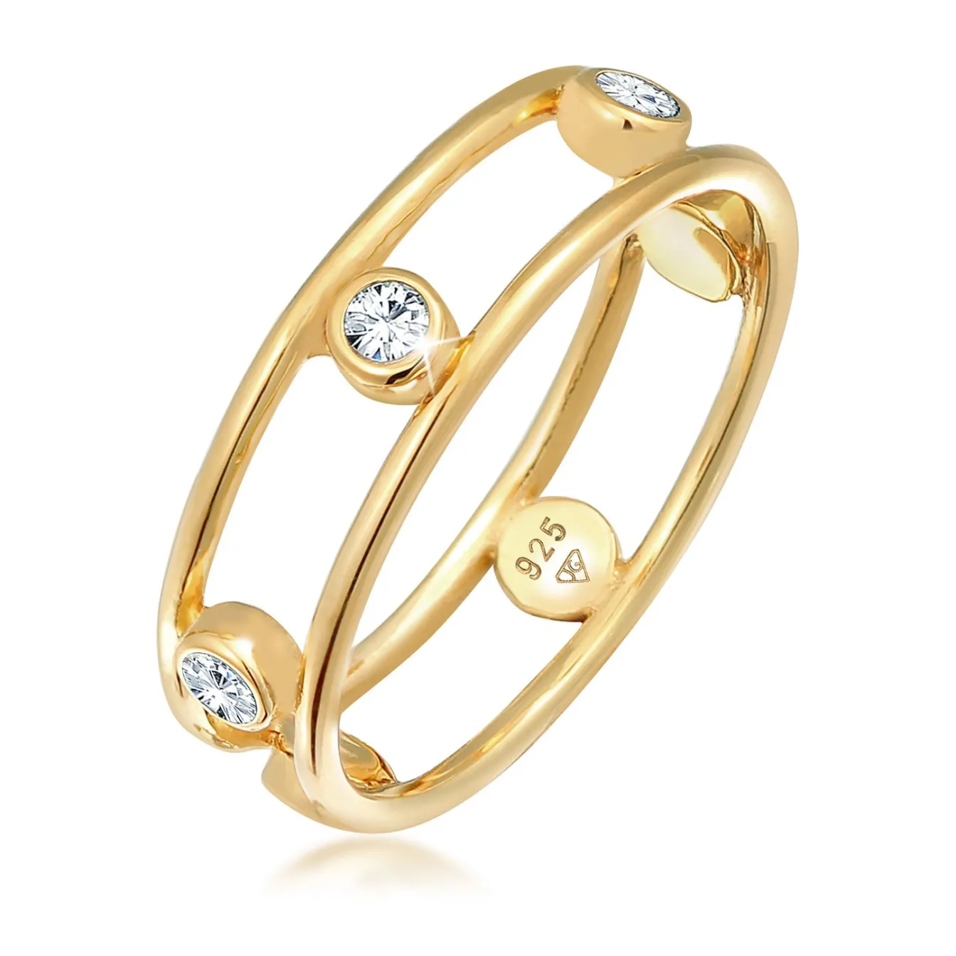 Elli "Ring Doppelt | Kristalle (Weiß)< Ringe|Vergoldet