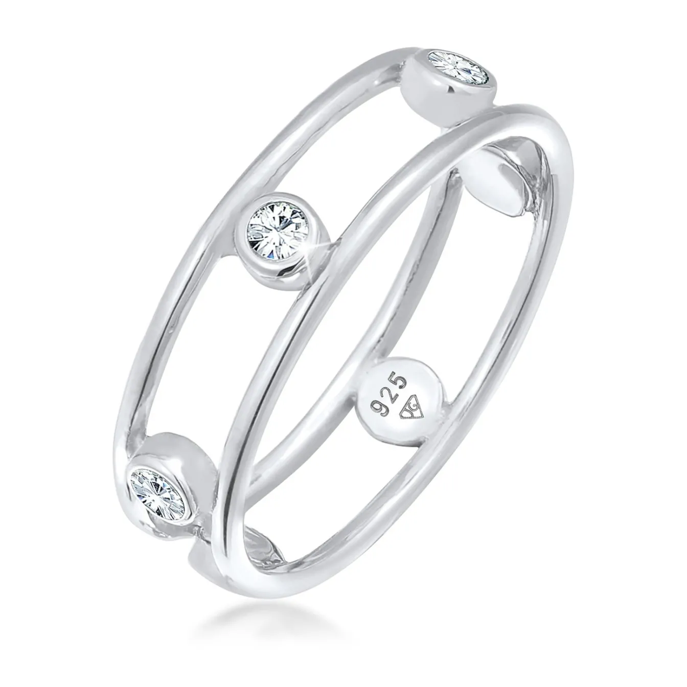 Elli "Ring Doppelt | Kristalle (Weiß)< Ringe|Vergoldet
